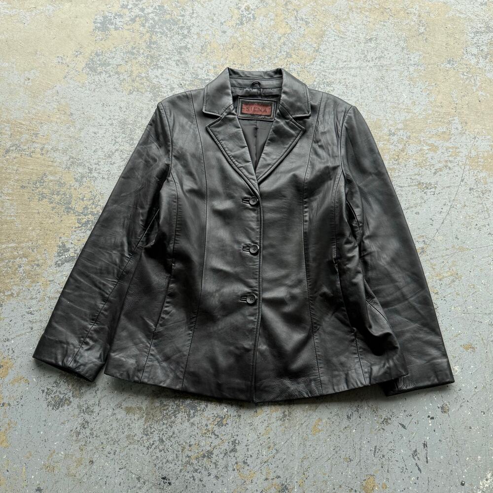 Vintage Black‎ Leather Blazer Style Jacket